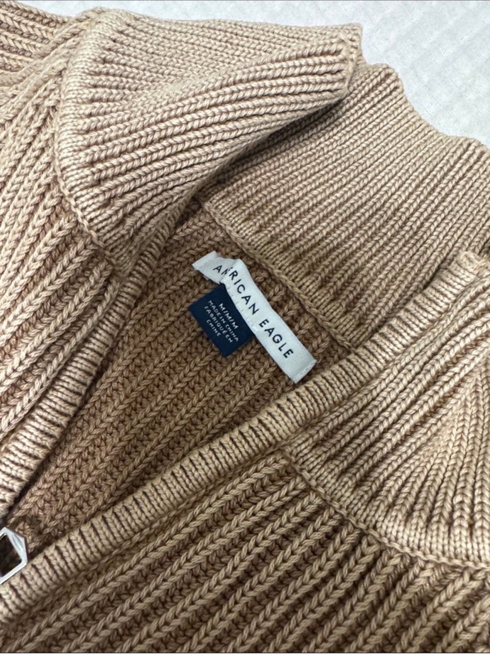 American Eagle Outfitters Ribbed Zip Cardigan - Camel/Tan medium
